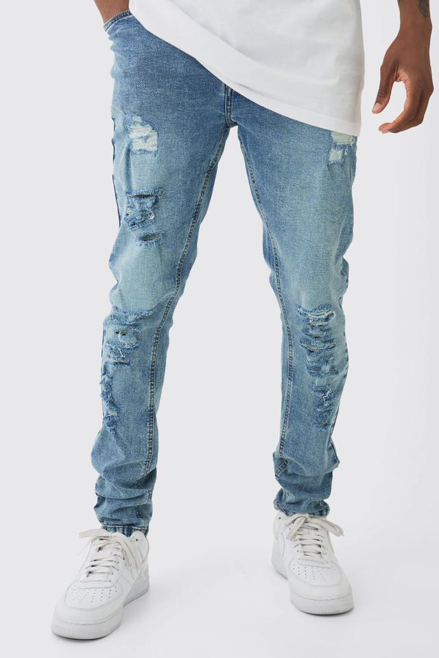 Tall Skinny Jeans With All Over Rips | boohooMAN USA Product Image