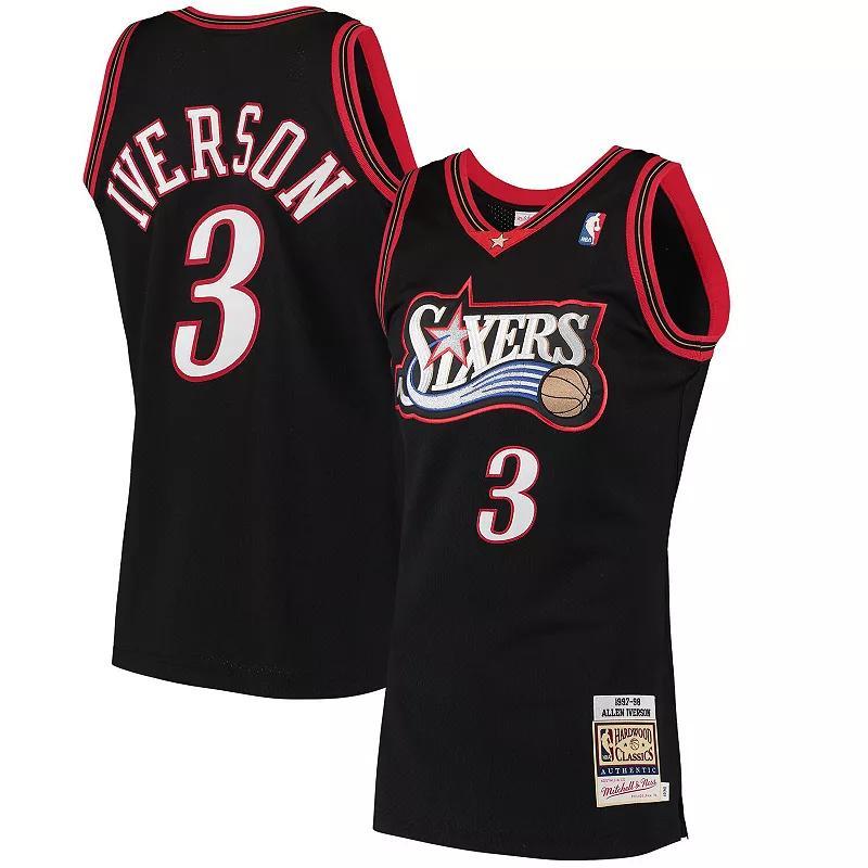 Mens Mitchell & Ness Allen Iverson Black Philadelphia 76ers 1997 Hardwood Classics Authentic Jersey Product Image