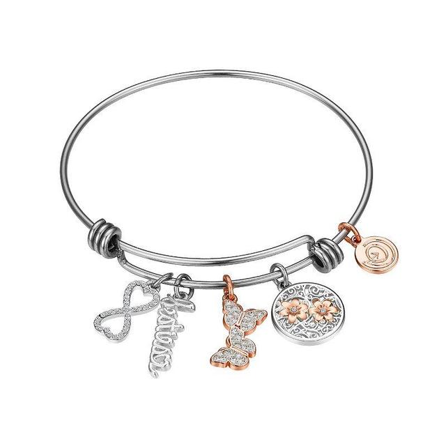 Love This Life Two-Tone Crystal Besties, Butterfly, Flower, & Infinity Charm Bangle Bracelet, Womens, Two Tone Product Image