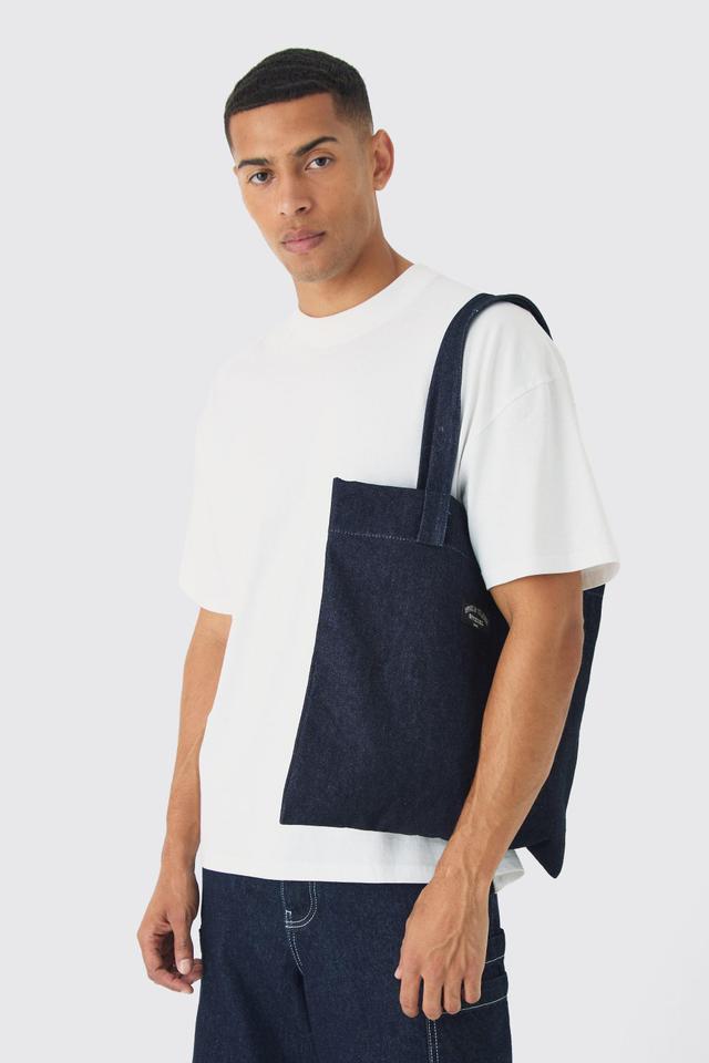 Man Branded Denim Tote Bag | boohooMAN USA Product Image