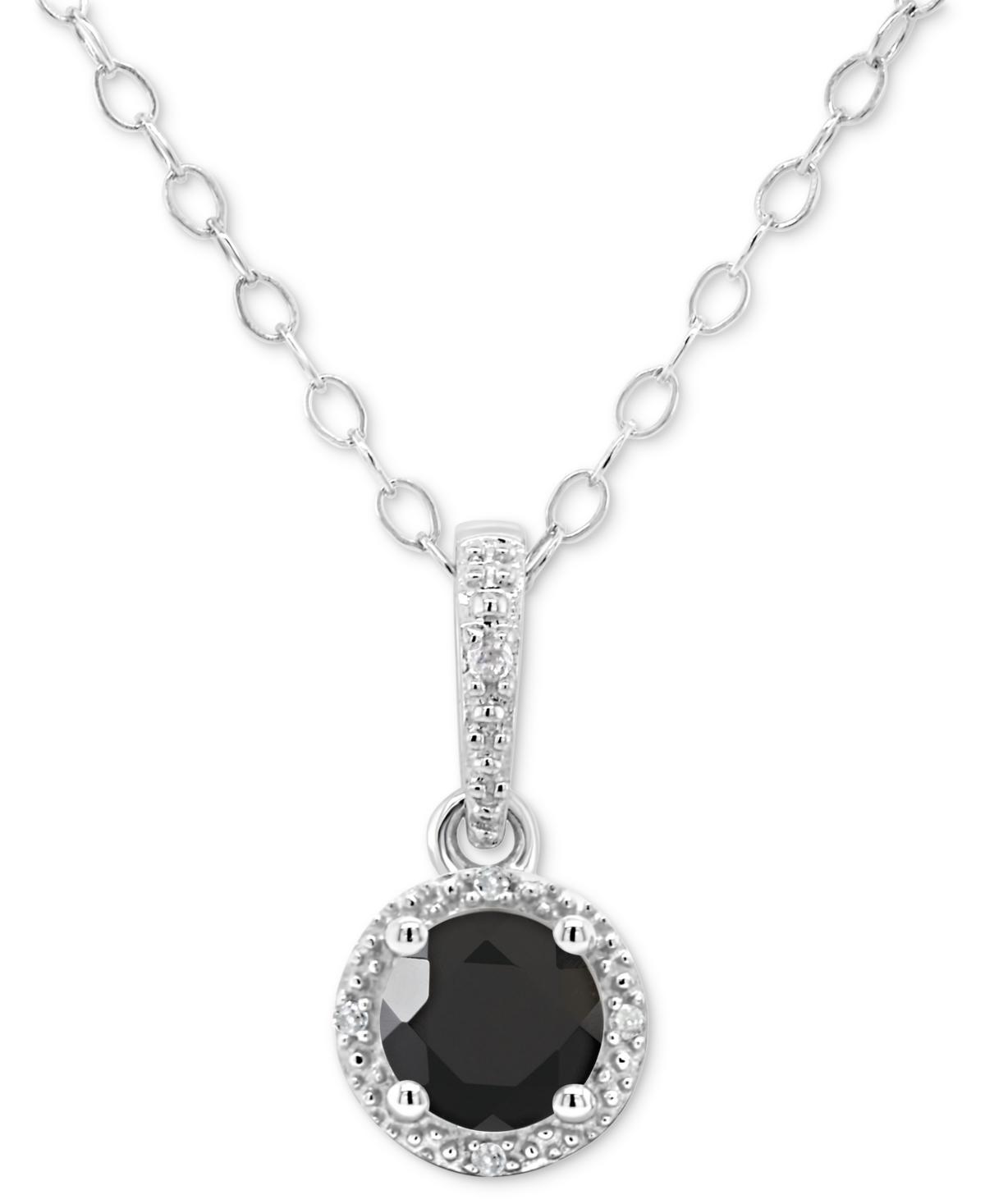 Celebration Gems Sterling Silver Round Onyx & Diamond Accent Pendant Necklace, Womens Black Product Image