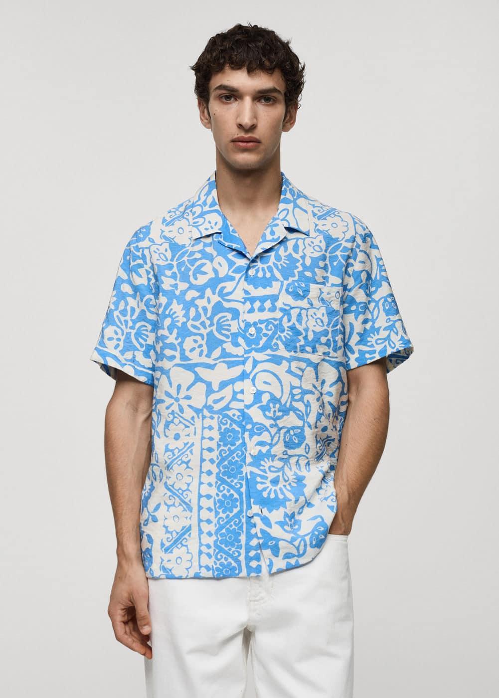 MANGO MAN - Printed fluid regular fit shirt sky blueMen Product Image