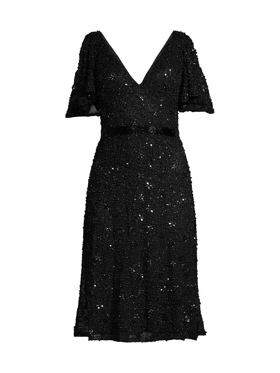 Womens Butterfly-Sleeve Sequin A-Line Dress Product Image