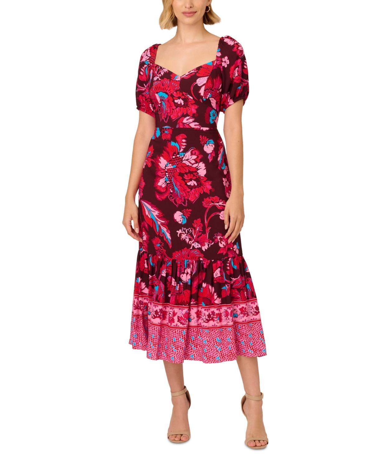 Adrianna by Adrianna Papell Womens Floral-Print Puffed-Sleeve Dress Product Image