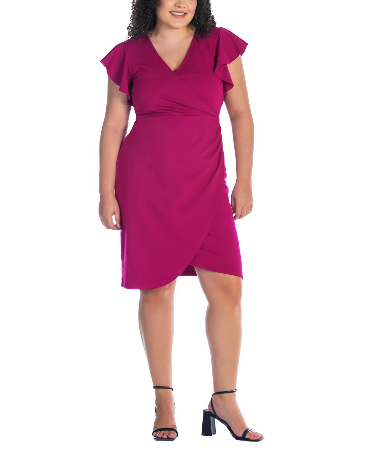 Plus Size 24Seven Comfort Apparel Ruffle Sleeve Knee Length Dress, Womens Pink Product Image