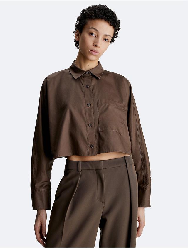 Calvin Klein Womens Cropped Dolman Relaxed Button-Down Shirt - Brown - 36 Product Image