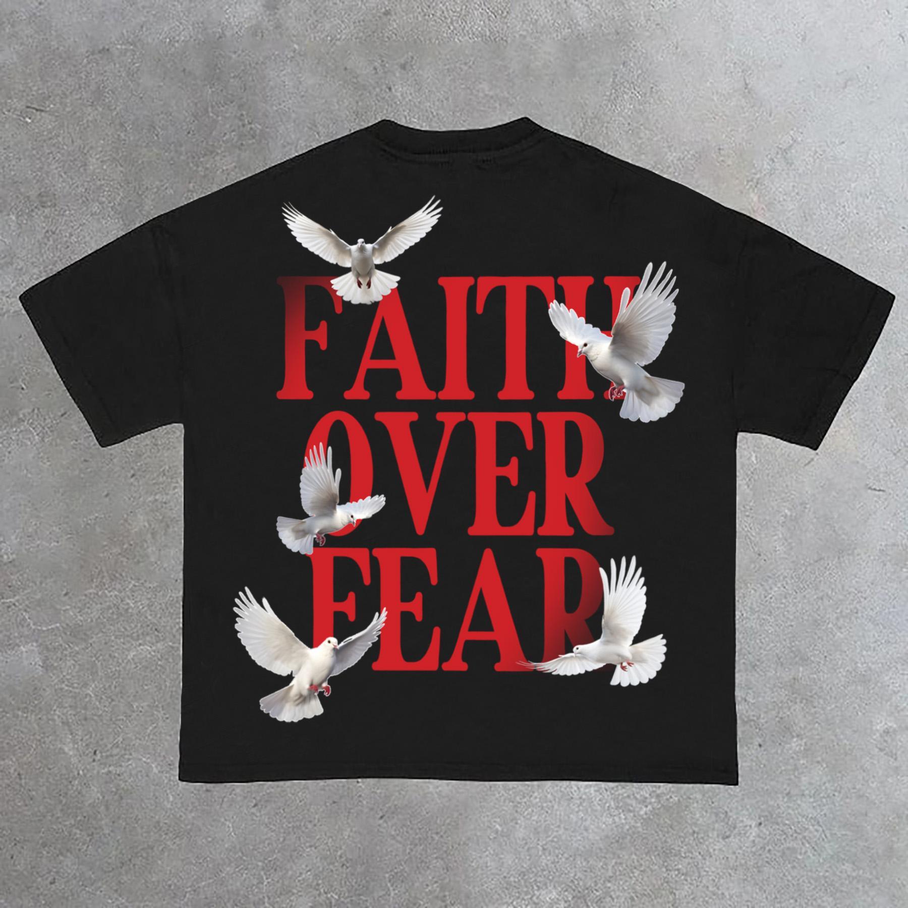 Sopula Short Sleeve Faith Over Fear Print Cotton T-Shirt Product Image