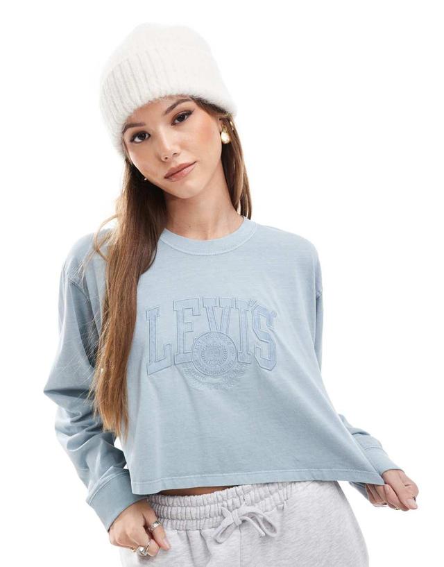 Levi's varsity tonal logo cropped long sleeve t-shirt in mid blue Product Image