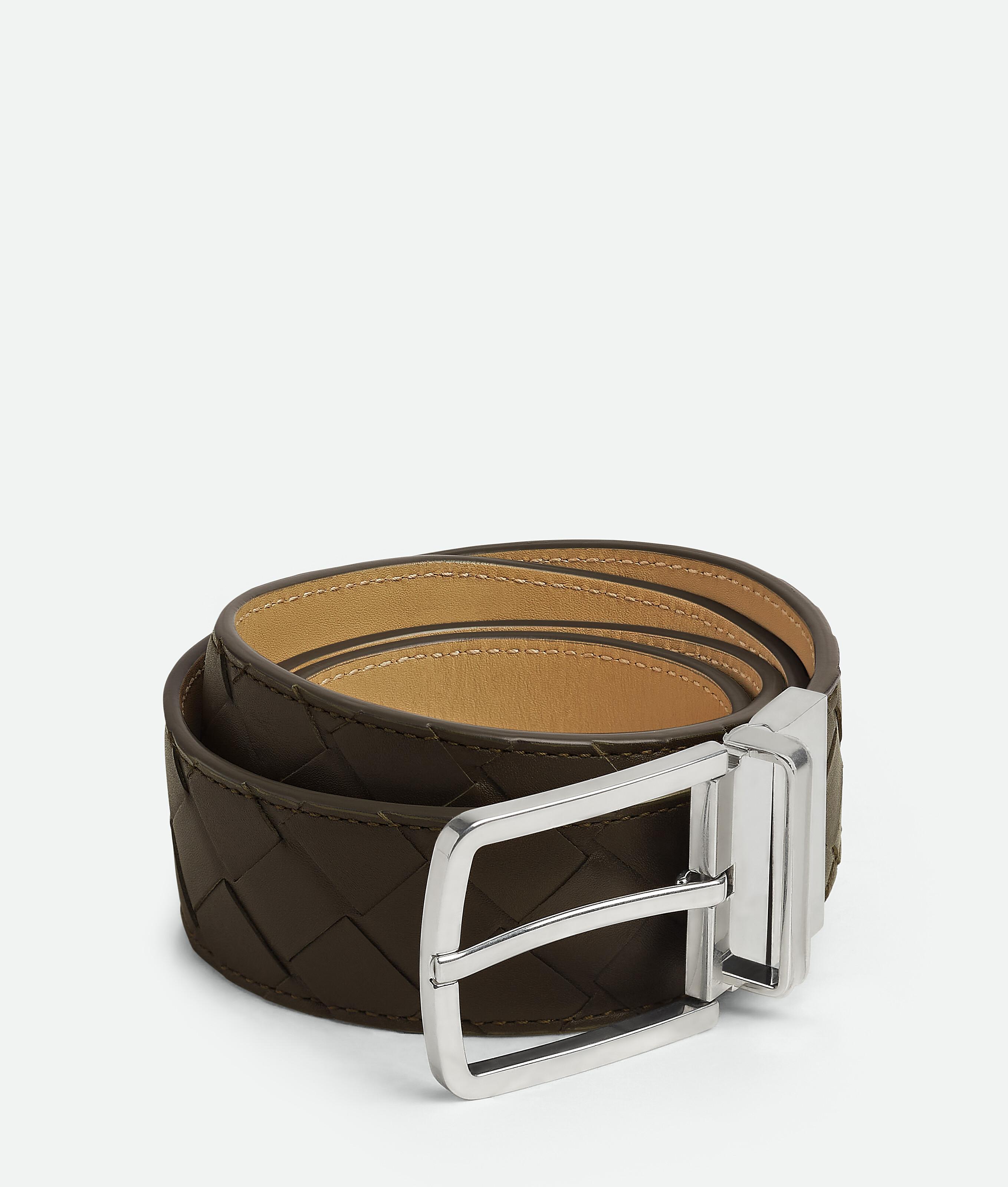 Men's Intrecciato Reversible Belt in Kaki/dark praline Product Image