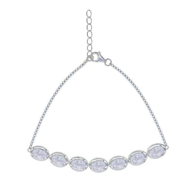 Sterling Silver Oval Cubic Zirconia Chain Bracelet, Womens White Product Image