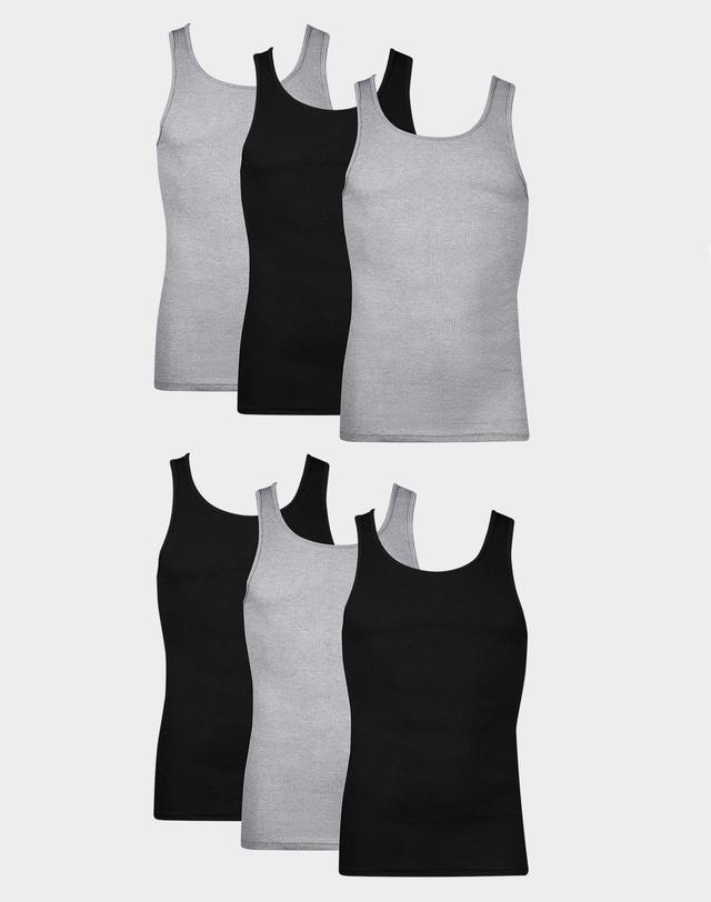 Hanes Mens Cotton Tank Top Undershirt, Black/Grey, 6-Pack Assorted 2XL Product Image