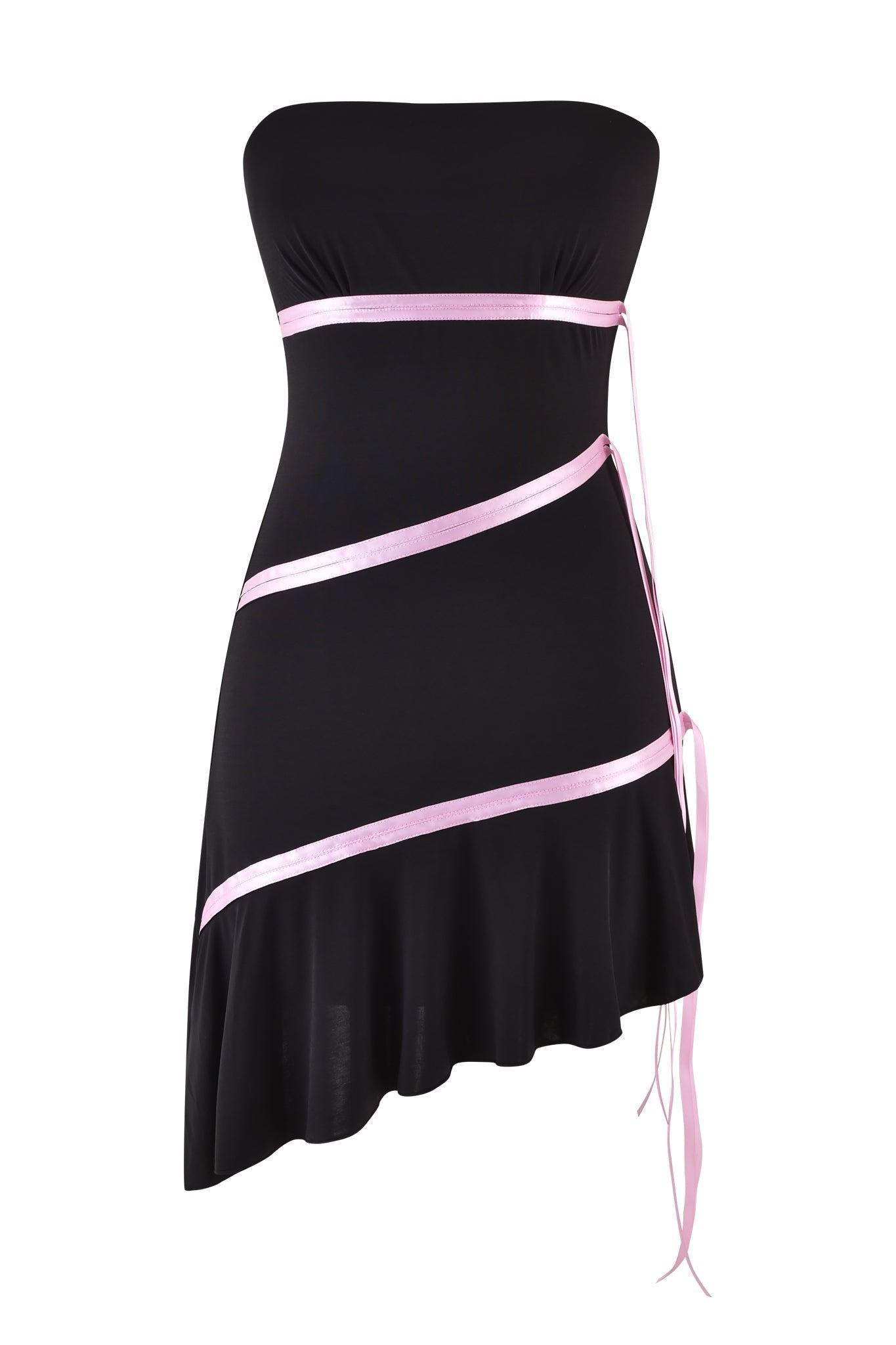 ARLY MINI DRESS - BLACK : PASTEL PINK Product Image