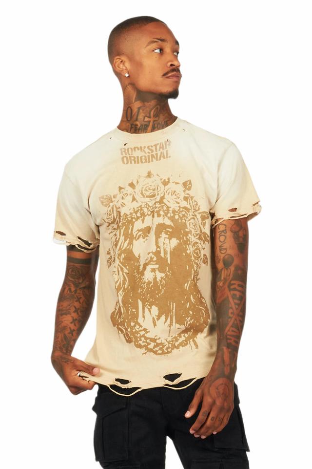 Sempe Beige Oversized Graphic T-Shirt Male Product Image