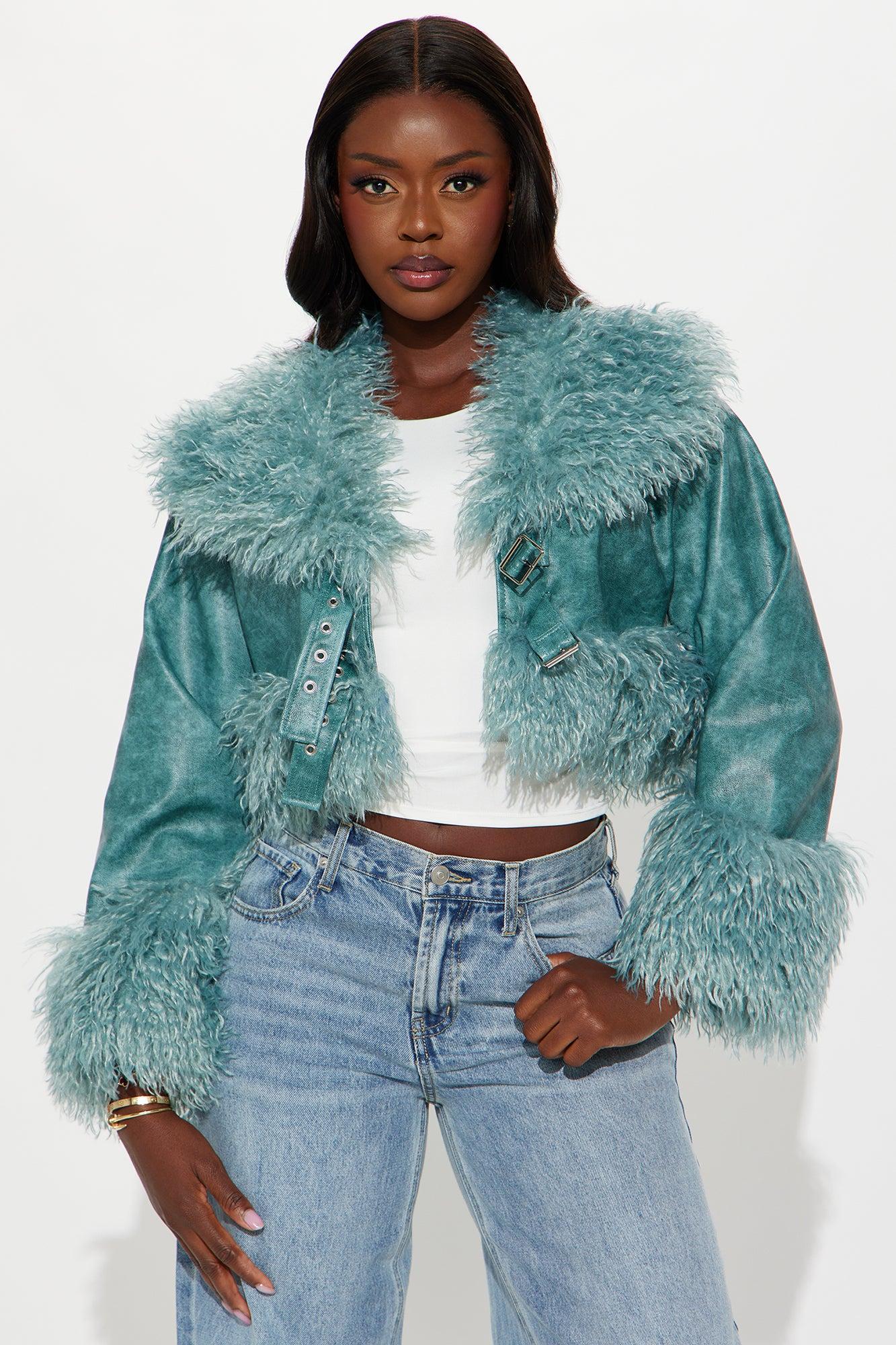 First Frost Faux Leather Coat - Teal product image