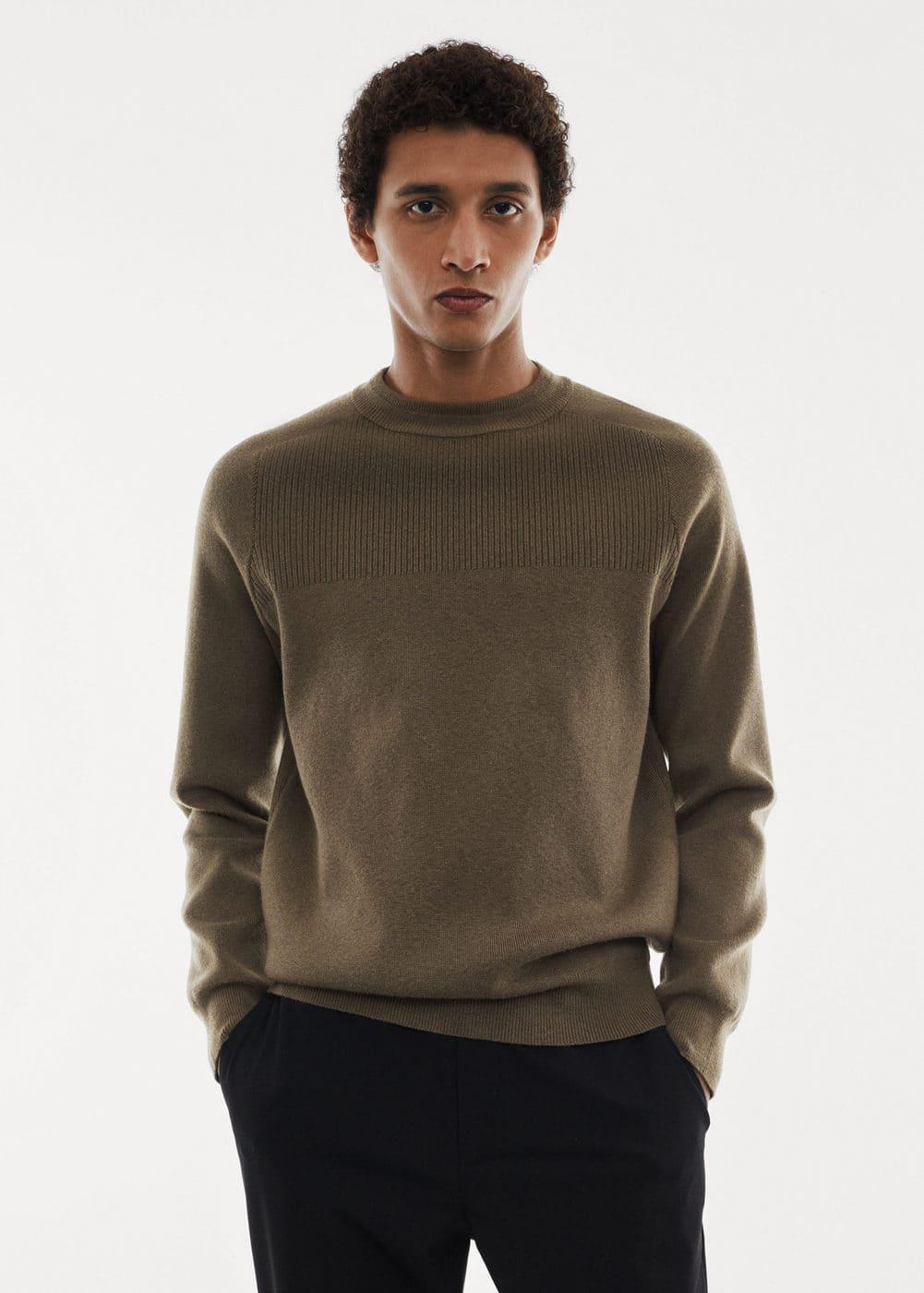 MANGO MAN - Stretch sweater with ribbed detail khakiMen Product Image