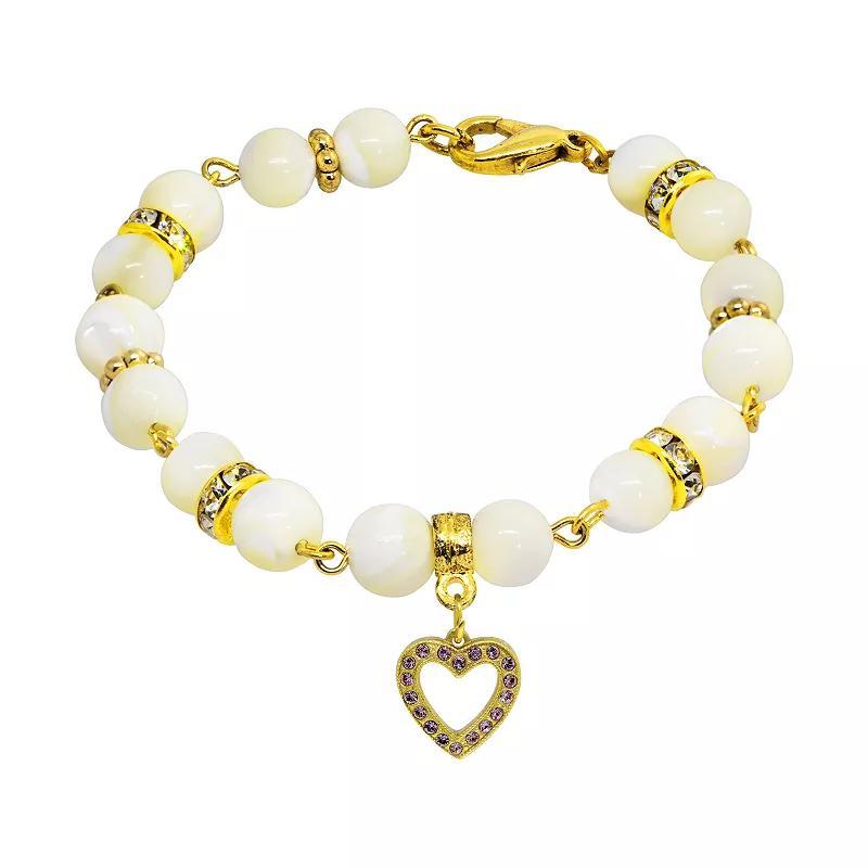 1928 Gold Tone Mother-of-Pearl & Simulated Crystal Birthstone Heart Bracelet, Womens, November Product Image