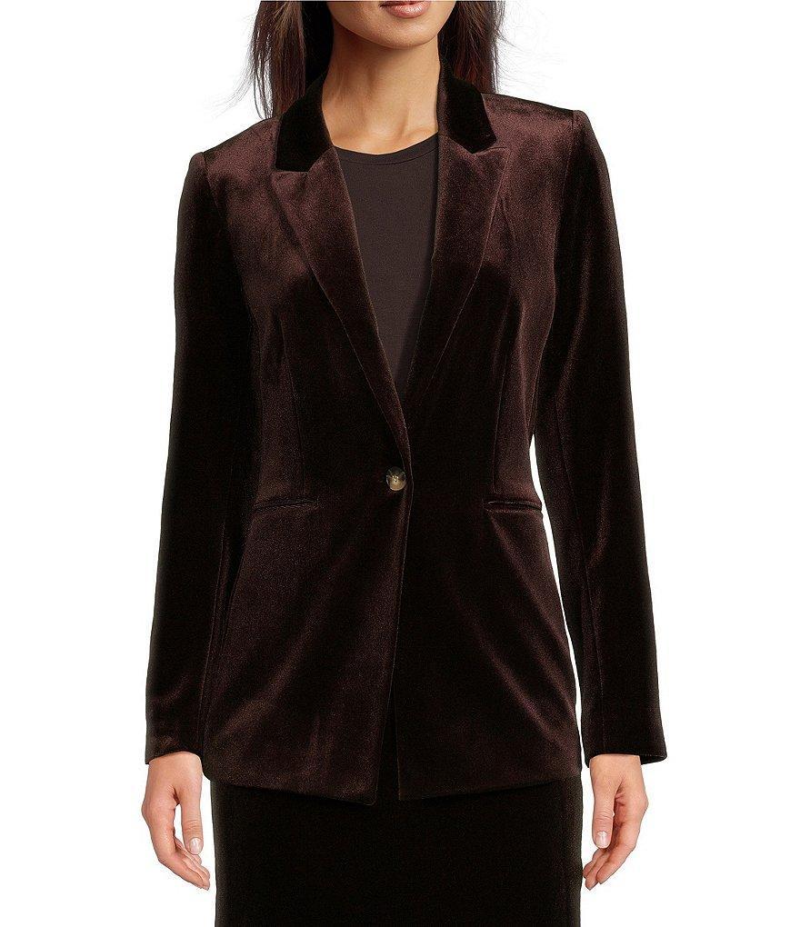 Alex Marie Liza Stretch Velvet Notch Lapel Long Sleeve Button Front Coordinating Blazer Product Image