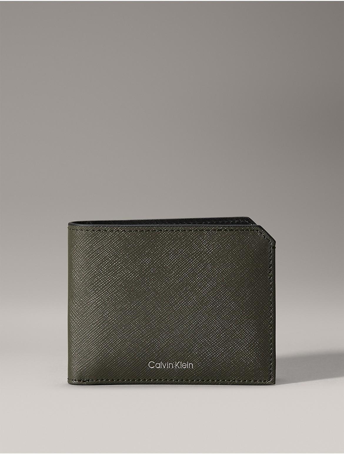 Calvin Klein Men's Saffiano Leather Coin Pouch Bifold Wallet - Brown Product Image