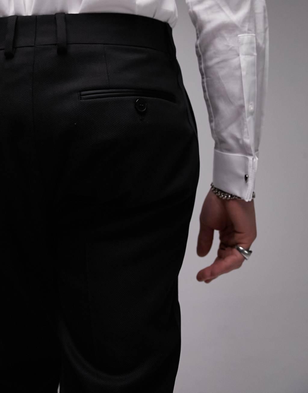 Topman slim tuxedo suit pants in black Product Image