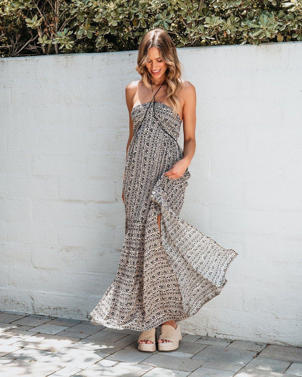 Black Print Halter Maxi Dress - FINAL SALE Product Image