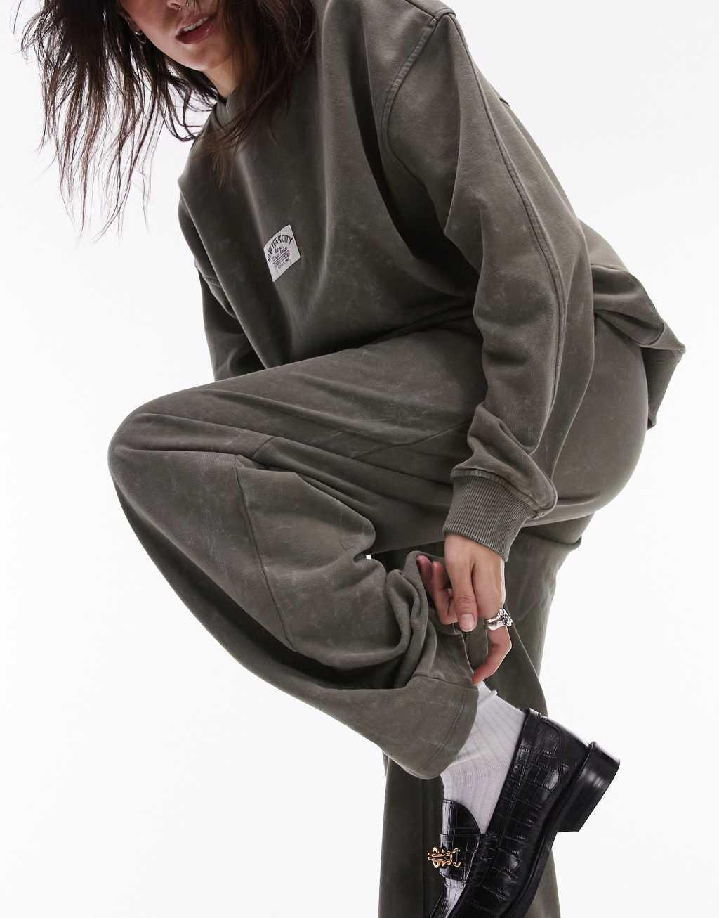 Topshop plain straight leg sweatpants in khaki - part of a set Product Image