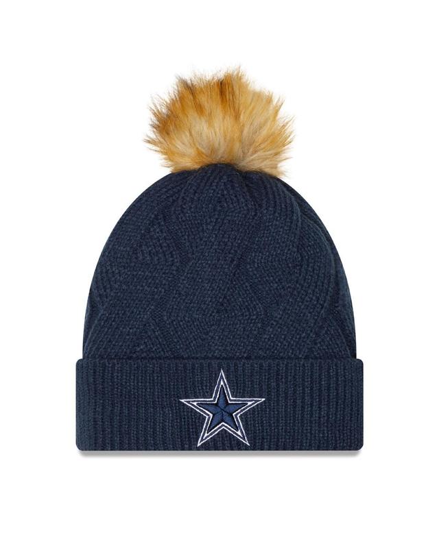 Womens New Era Navy Dallas Cowboys Snowy Cuffed Knit Hat with Pom Product Image