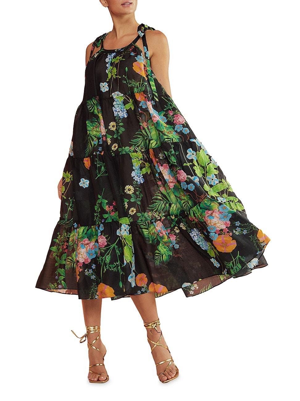 Cynthia Rowley Floral Print Tiered Ramie Dress Product Image