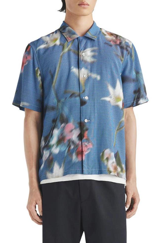 RAG & BONE Avery Blurred Floral Print Short Sleeve Button-up Shirt In Denim Product Image