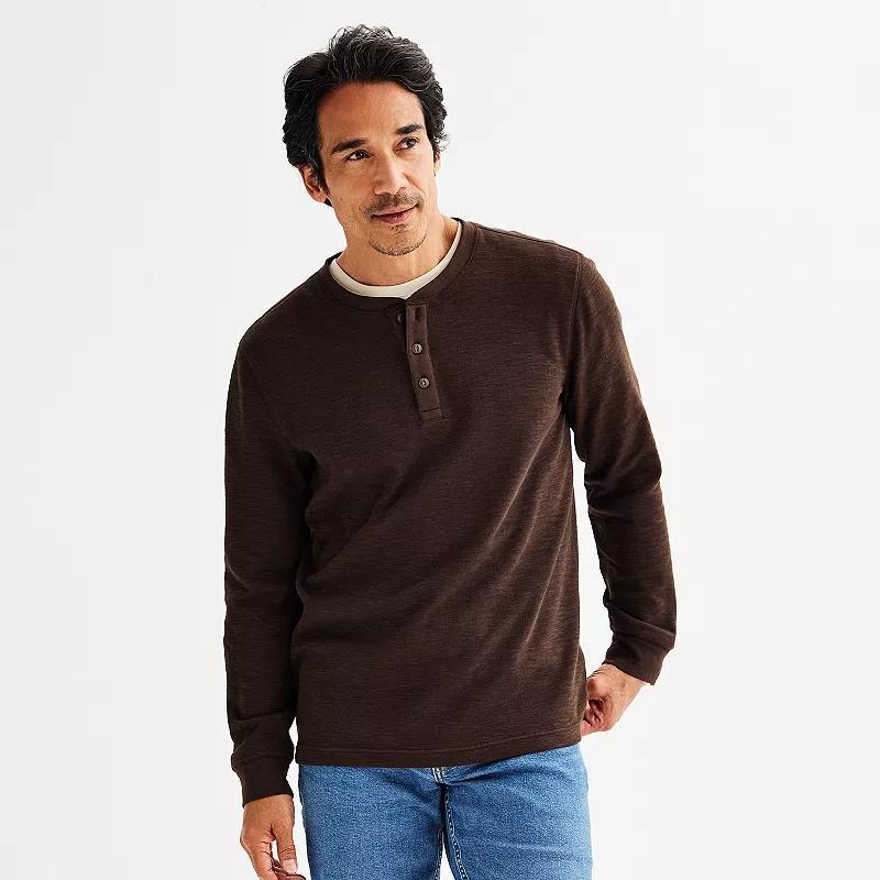 Mens Sonoma Goods For Life Long Sleeve Textured Henley Tee Blue Product Image