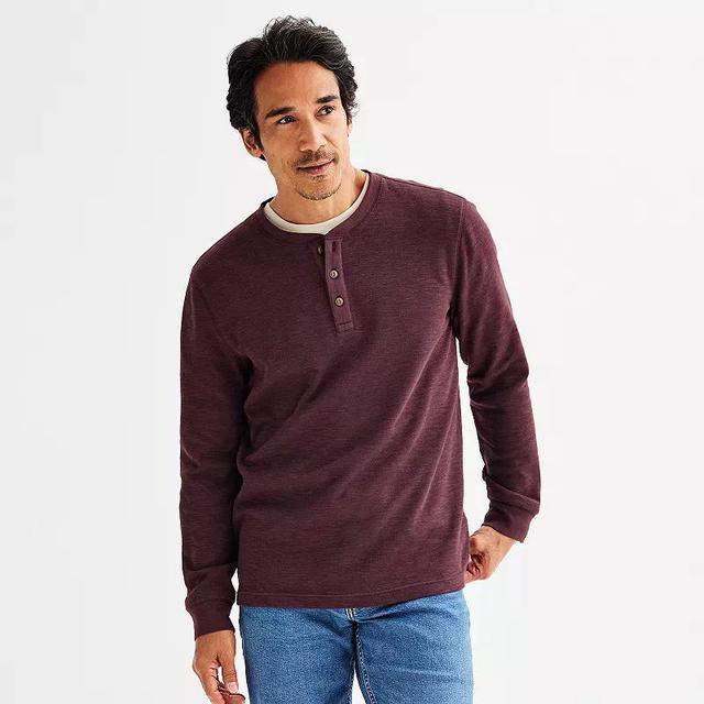 Mens Sonoma Goods For Life Long Sleeve Textured Henley Tee Blue Product Image