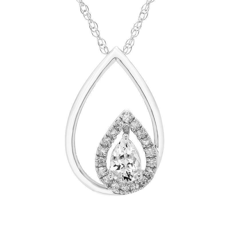 Boston Bay Diamonds Sterling Silver Diamond Accent & Lab-Grown Gemstone Pear Shape Pendant Necklace, Womens White Product Image