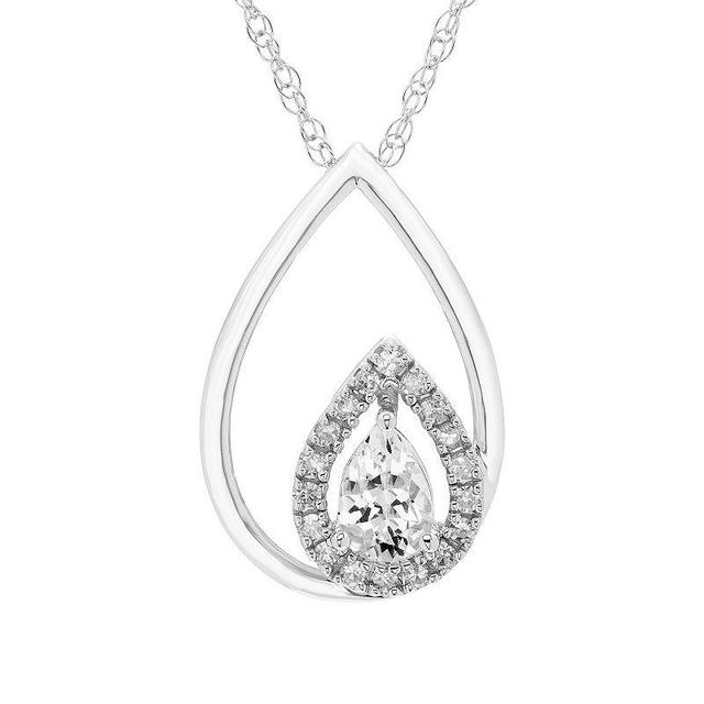 Boston Bay Diamonds Sterling Silver Diamond Accent & Lab-Grown Gemstone Pear Shape Pendant Necklace, Womens White Blue Product Image