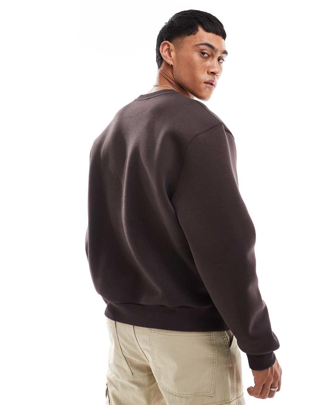 ASOS DESIGN boxy oversized scuba sweatshirt in brown Product Image