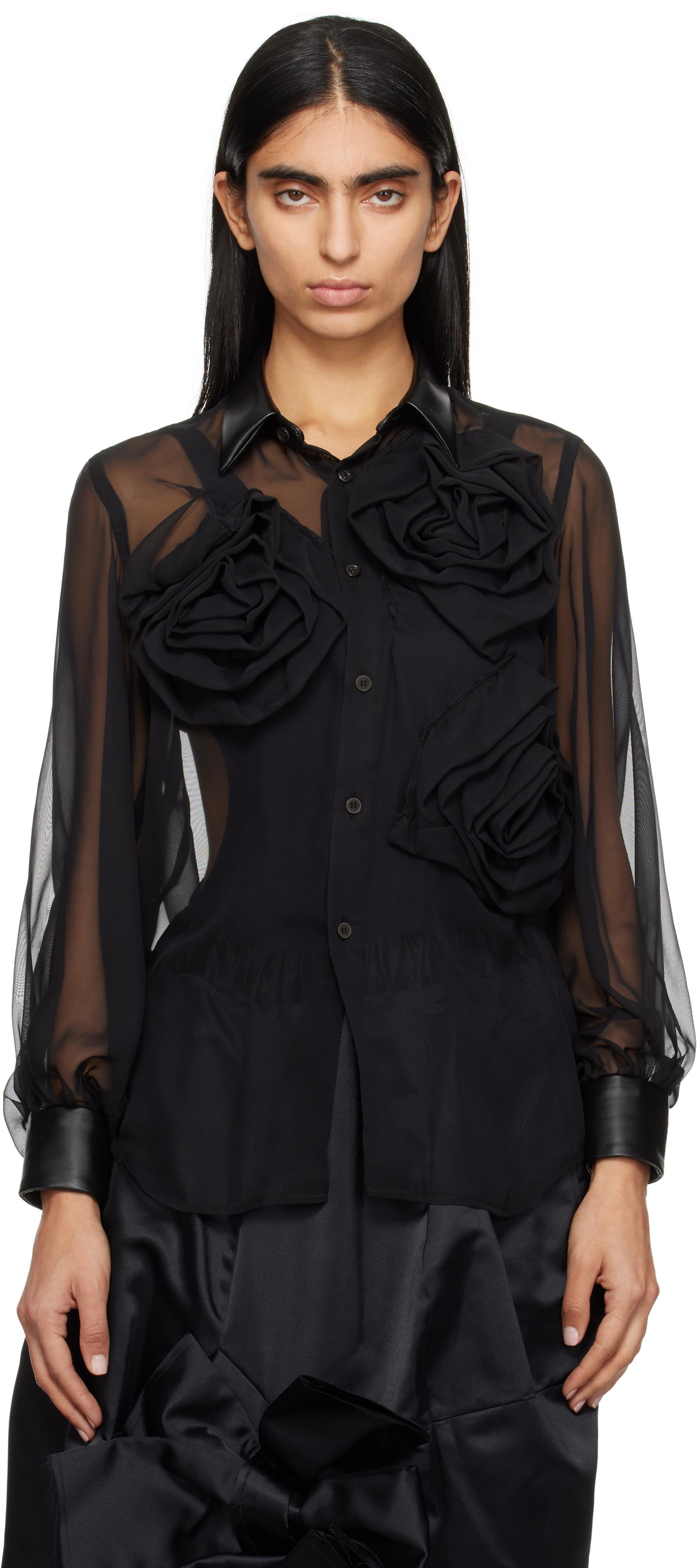 Black Georgette & Faux-Leather Shirt product image