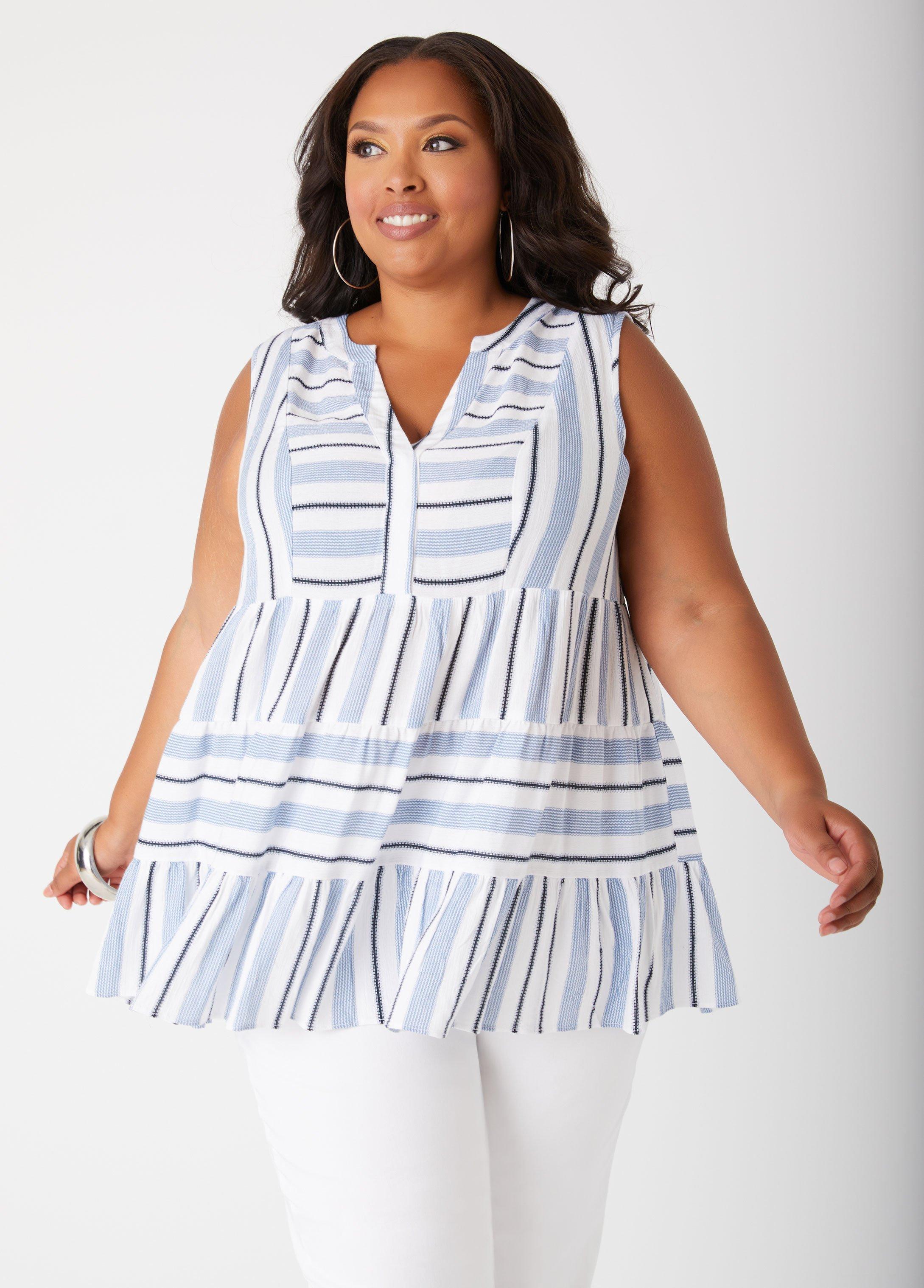 Plus Size Striped Gauze Swing Top Ashley Stewart Product Image