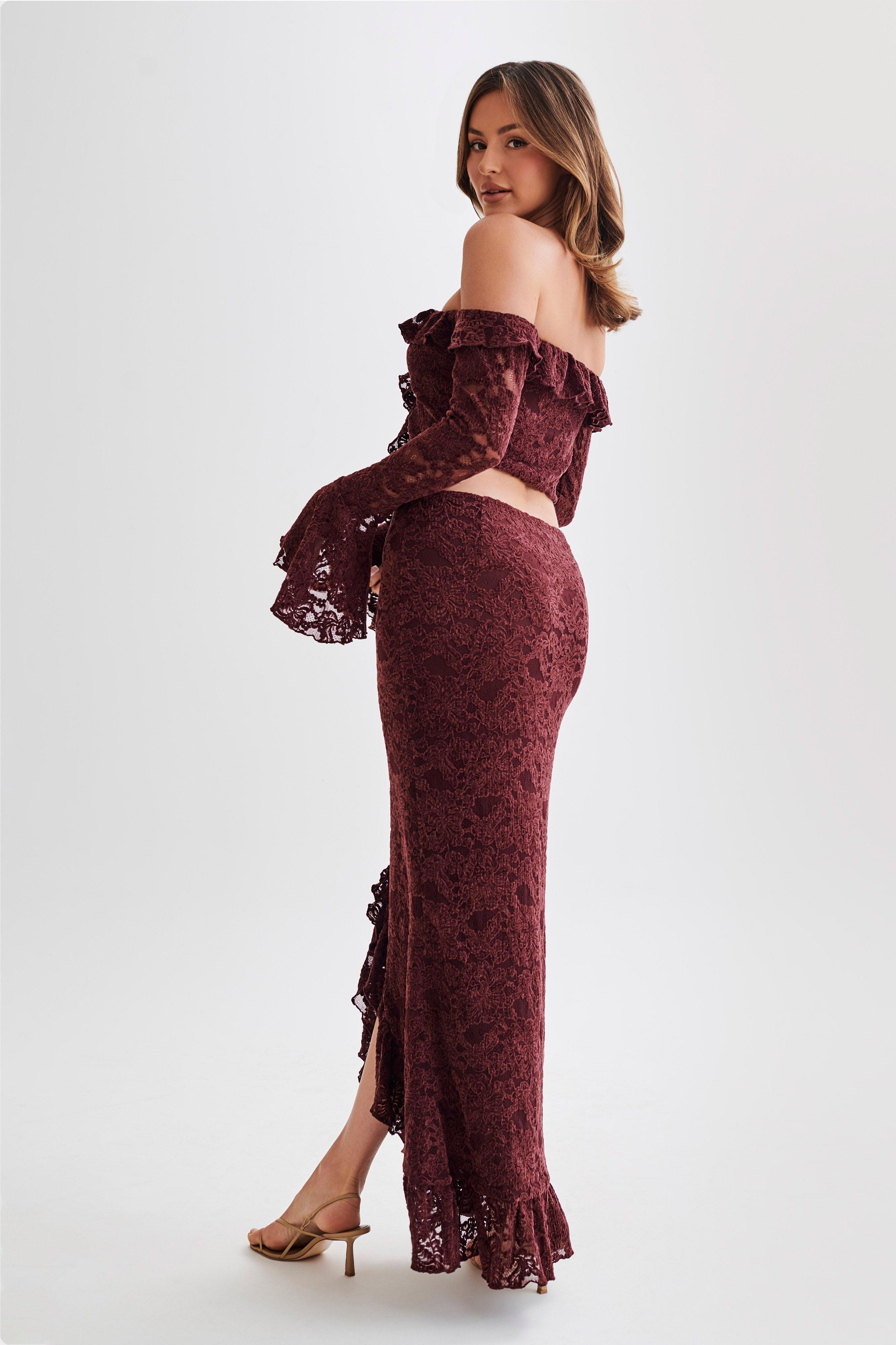 Artemis Lace Plisse Maxi Skirt - Plum Product Image