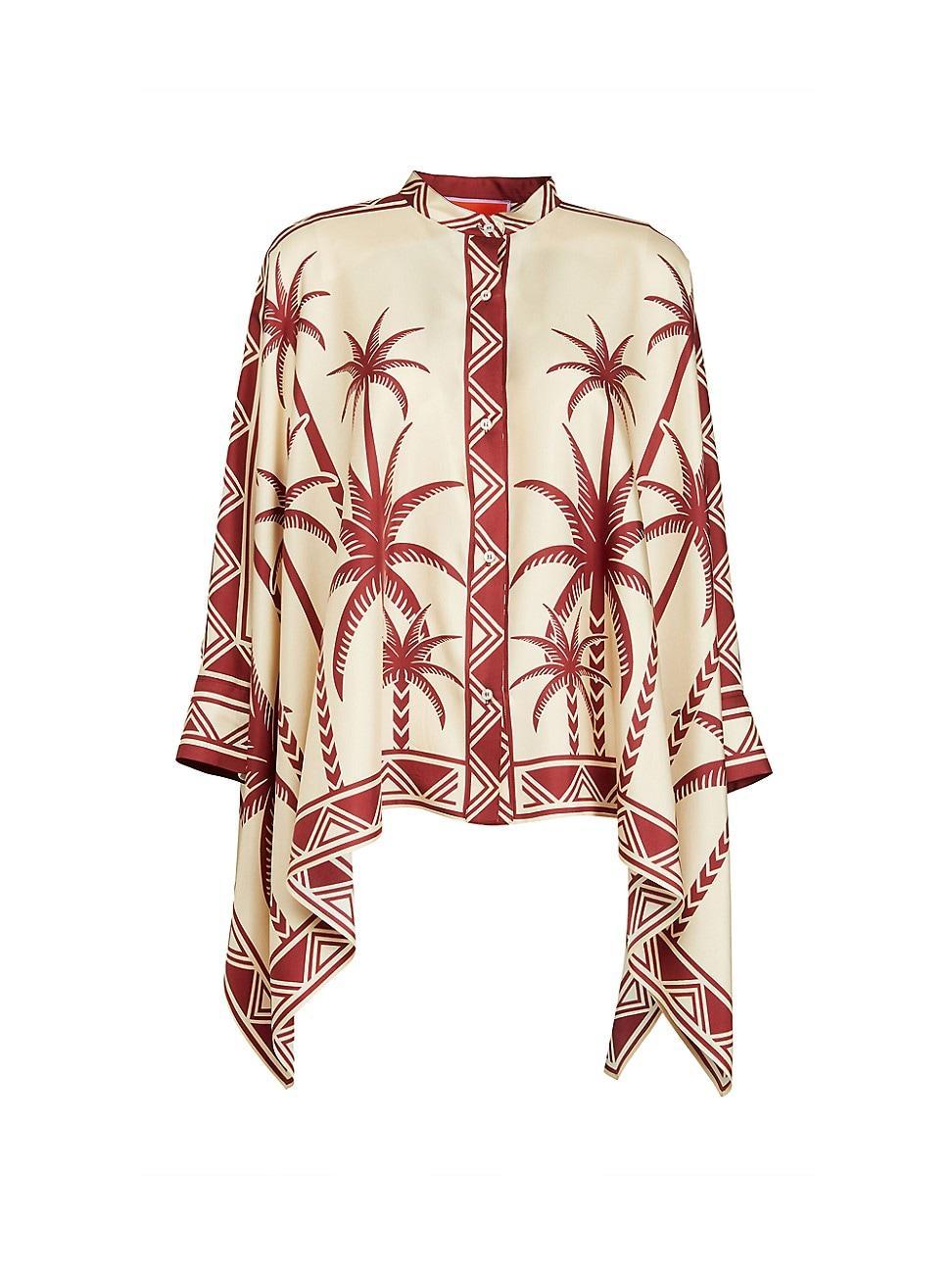 Placed-Print Collared Silk Foulard Shirt Product Image