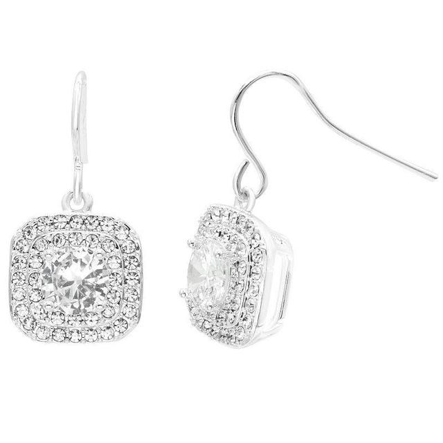 City Luxe Silver Tone Cubic Zirconia & Crystal Square Drop Earrings, Womens, Silver Tone Clear Product Image