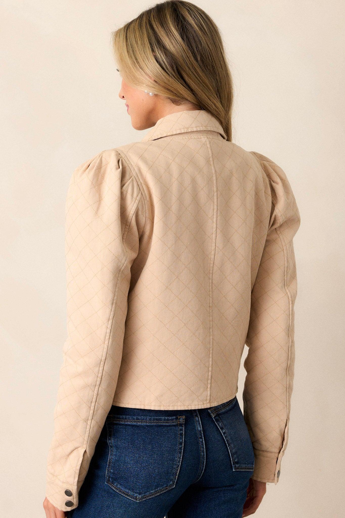 Majestic Motion 100% Cotton Taupe Quilted Jacket Product Image