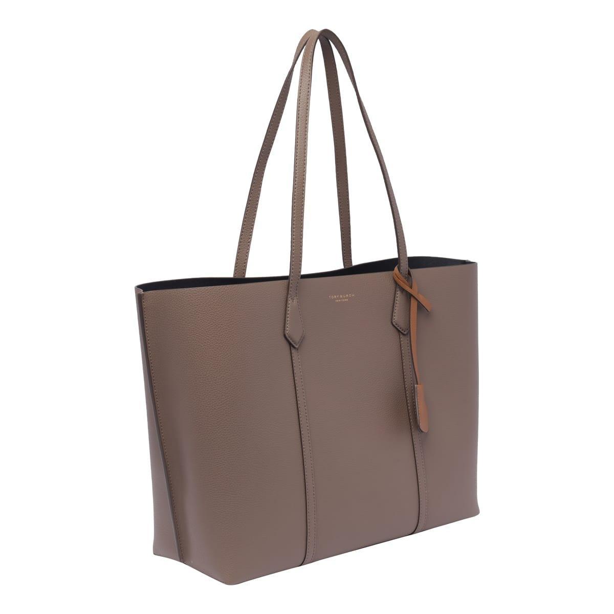 Beige Perry Triple Leather Tote Bag In Brown Product Image