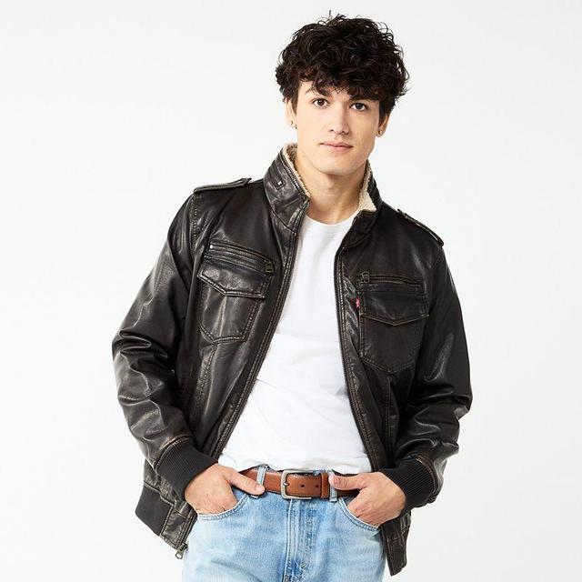 Mens Levis Faux-Leather Sherpa-Lined Aviator Bomber Jacket Product Image