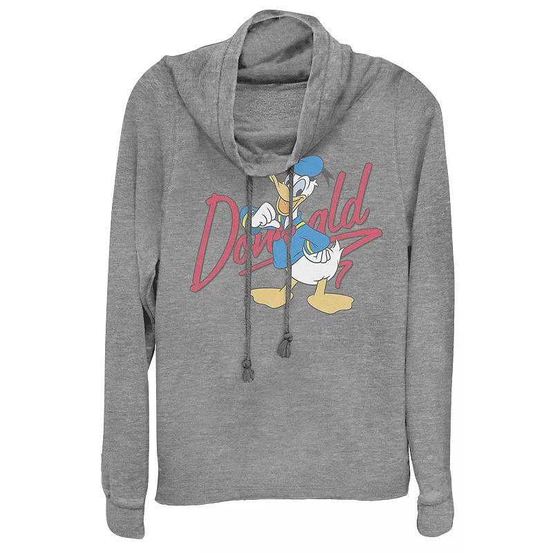 Disney Donald Duck Juniors Logo Cowlneck Graphic Lightweight Long Sleeve, Girls Gray Grey Product Image