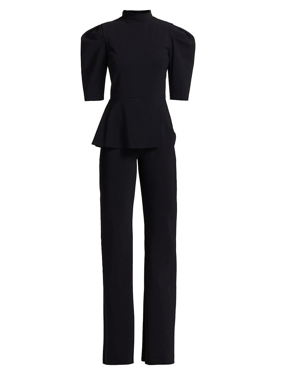 Womens Mixed-Media Puff-Sleeve Jumpsuit Product Image