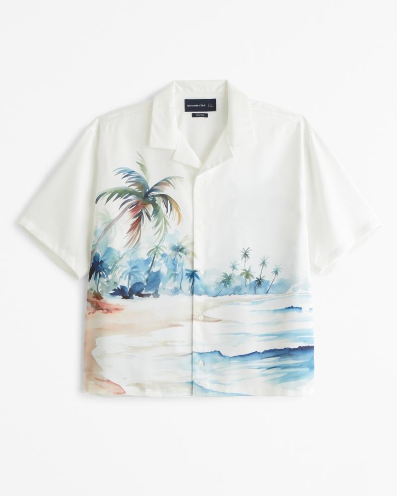 Kygo Camp Collar Cropped Silky Button-Up Shirt Product Image