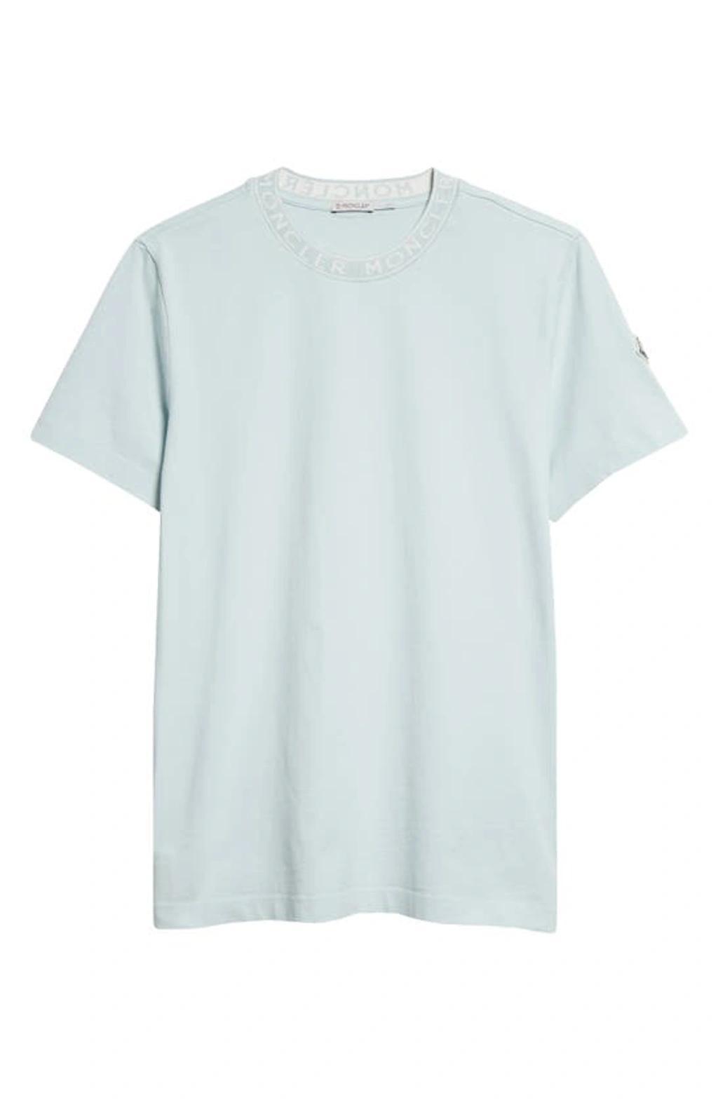 MONCLER Logo Jacquard Crewneck T-shirt In Pastel Blue Product Image