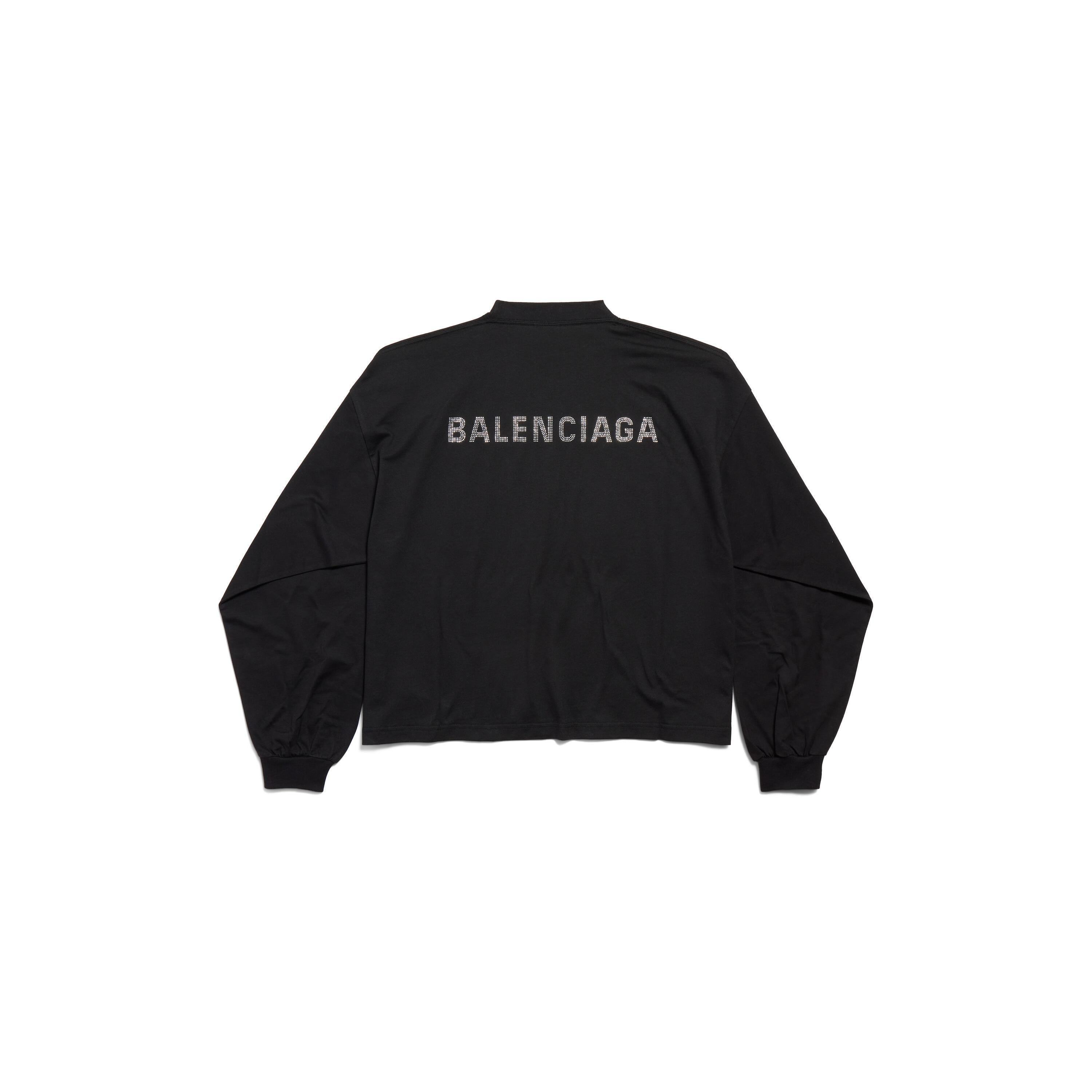 Women's Balenciaga Back Strass Cropped Long Sleeve T-shirt in Black Product Image