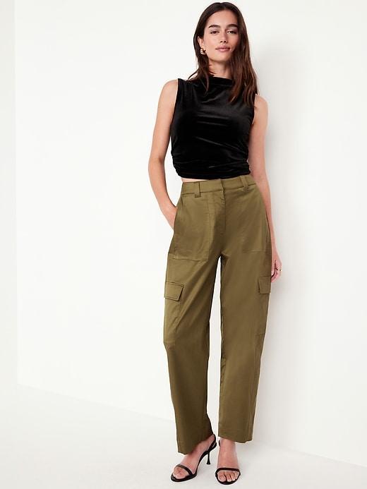 Extra-High Waisted Satin Cargo Barrel Wide-Leg Pants Product Image