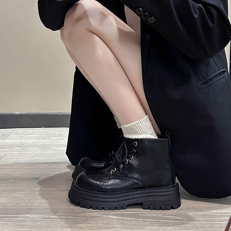 Faux Leather Platform Short Boots Product Image