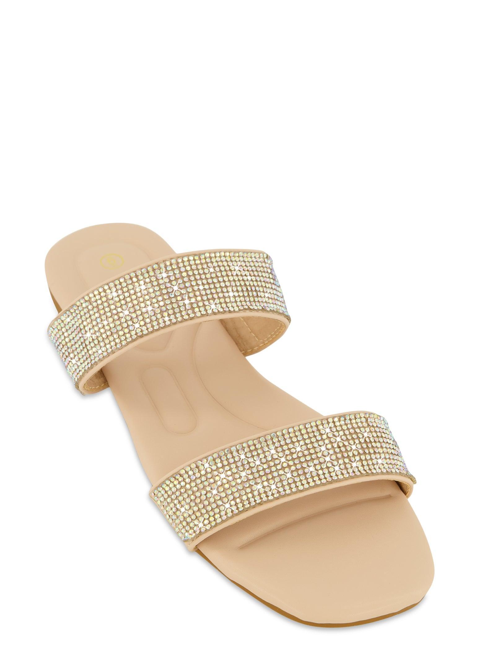 Womens Double Rhinestone Band Open Toe Slide Sandals Product Image