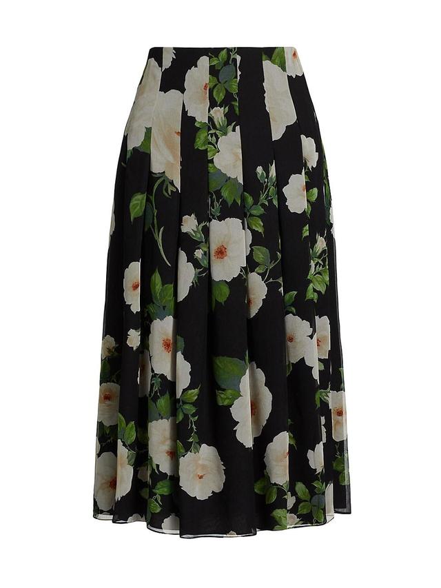 Womens Floral Silk Pleated Midi-Skirt Product Image